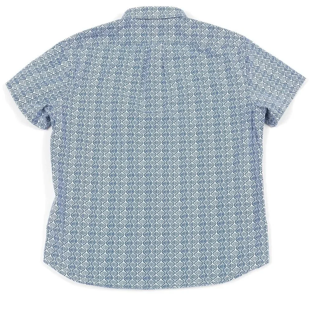 J Crew‎ Shirt Mens Large Slim Stretch All Over Geometric Blue White Button Down